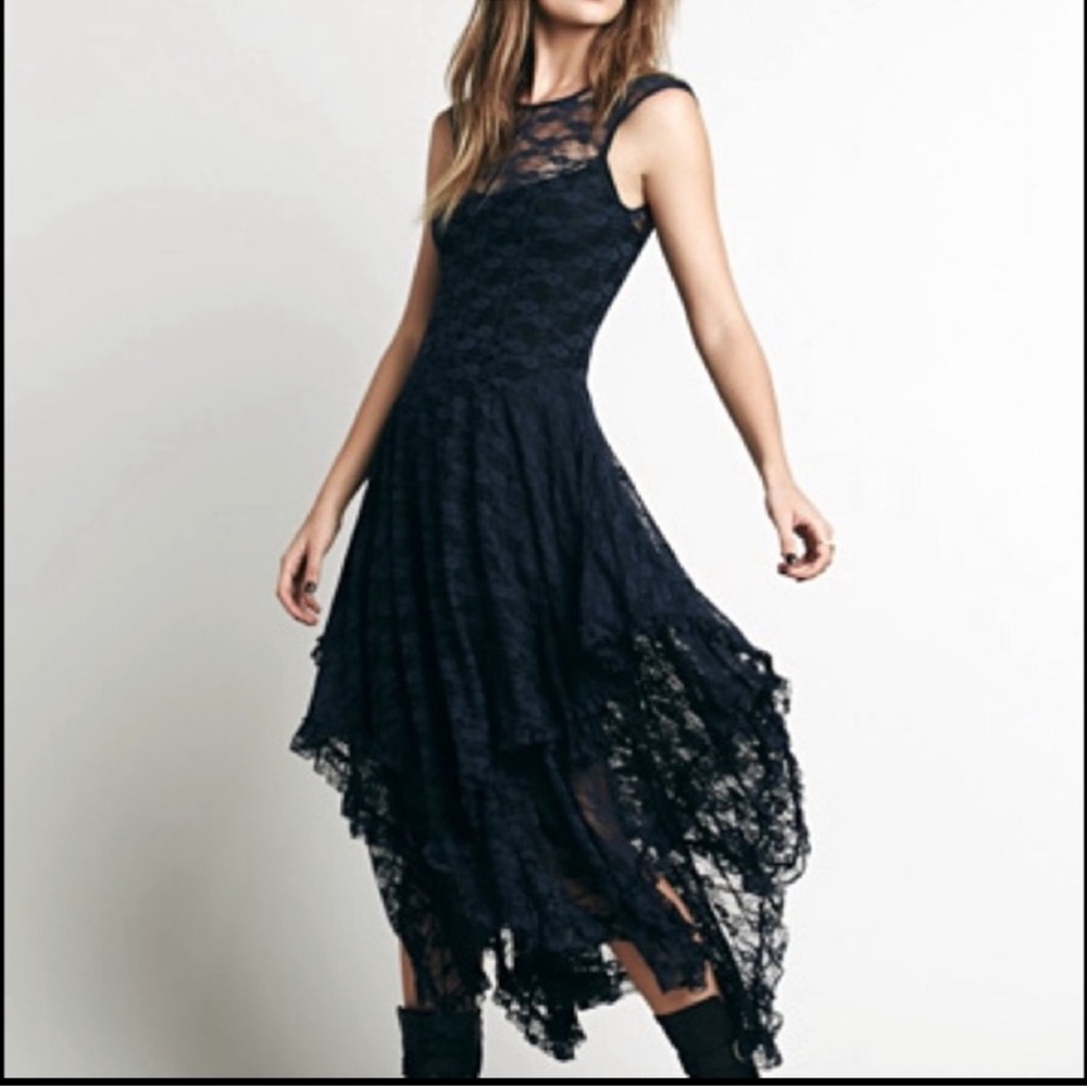 New NWT Free People French Courtship Lace Slip Dress in black